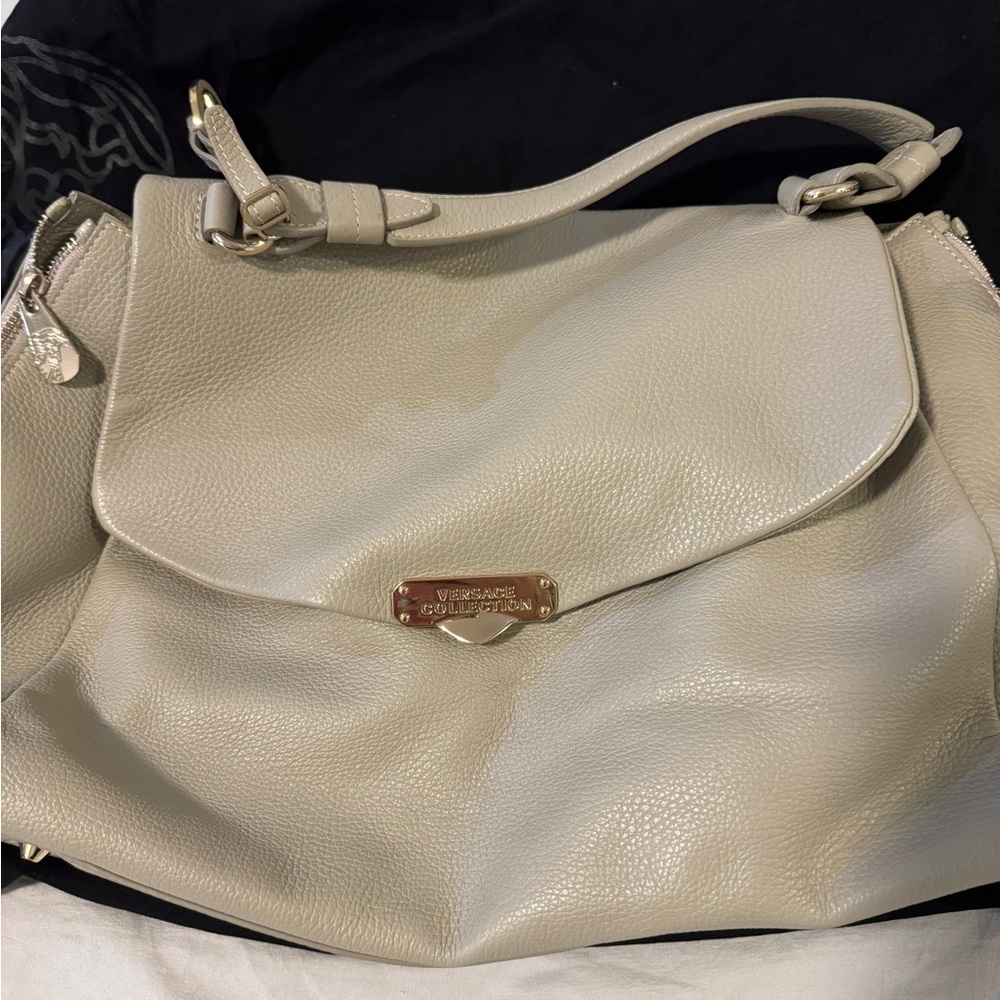 Versace Taupe Leather Shoulder Bag
